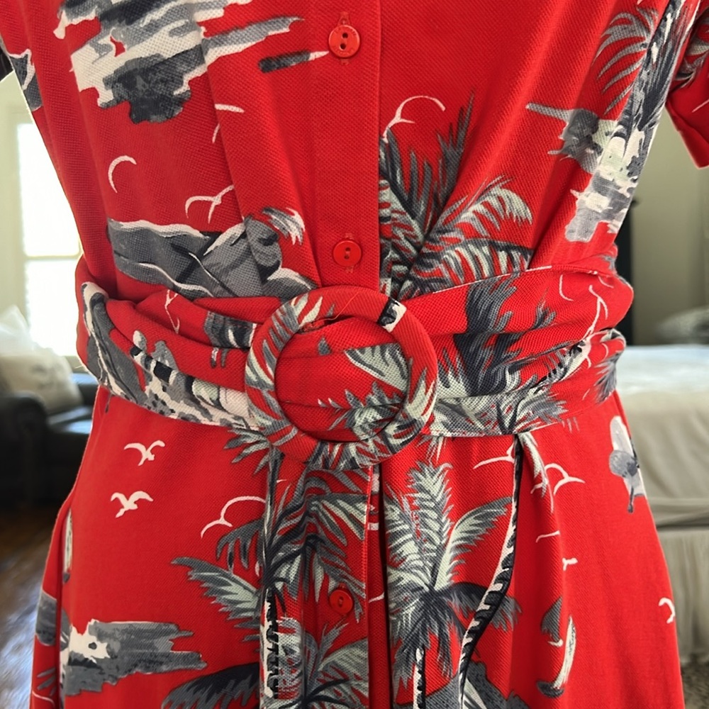 LACOSTE LOVELY RED BELTED POCKET COTTON DRESS SIZE 36 USED LIKE NEW CONDITION - Picture 6 of 11